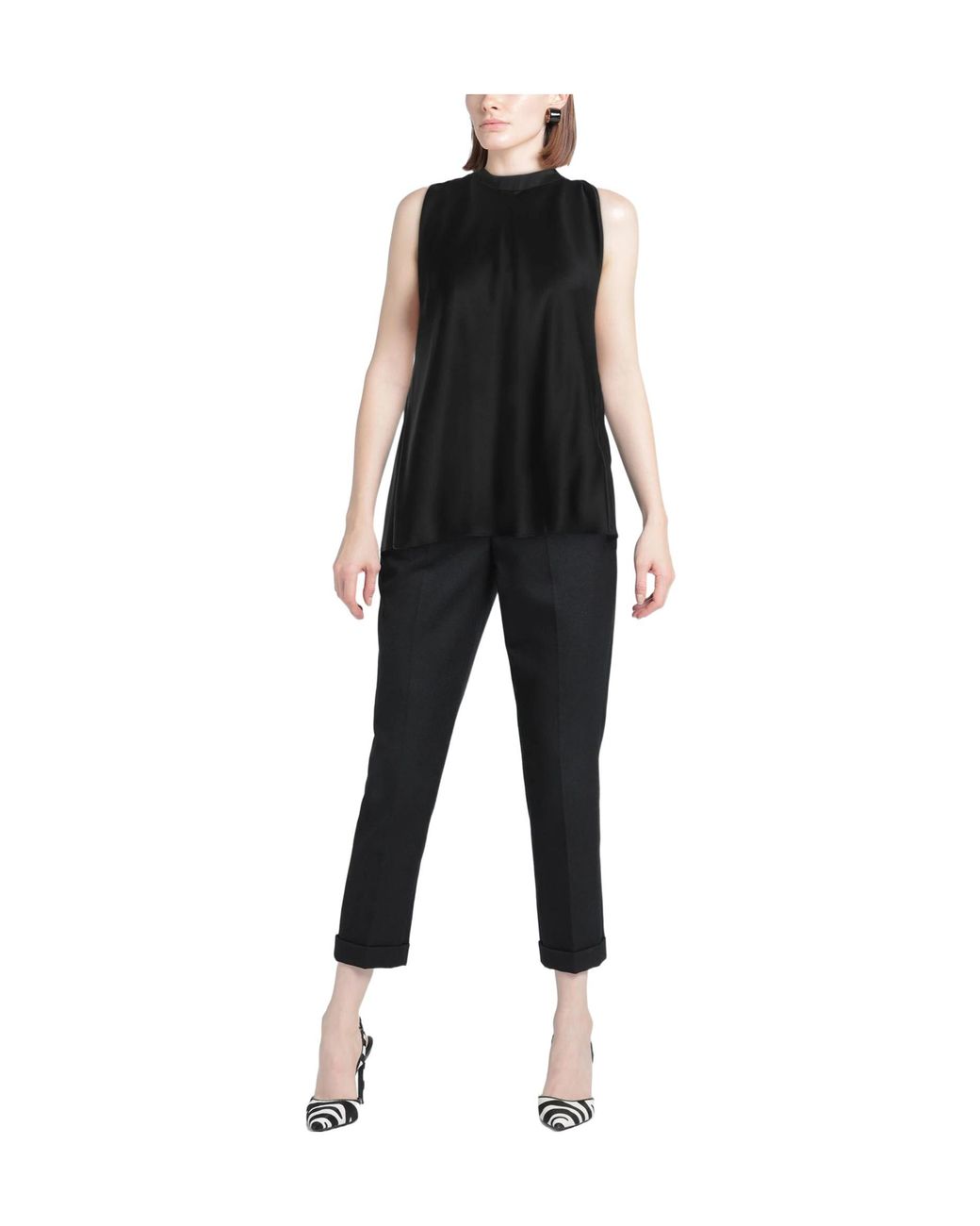 Saint Laurent Black Plain Colour Silk Tops