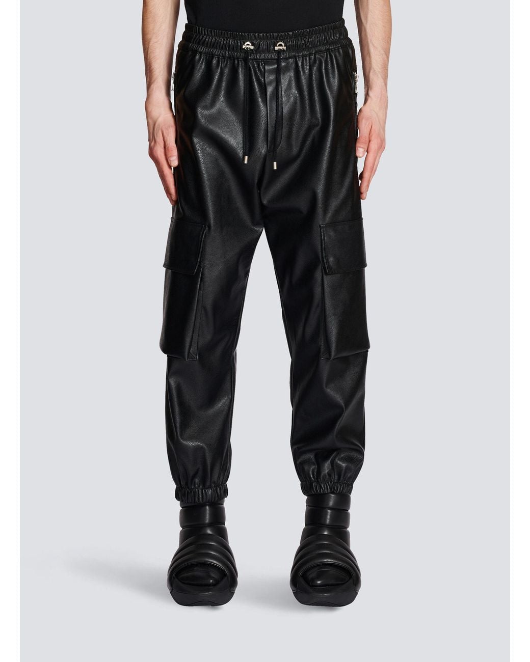 Balmain Black Faux Leather Cargo Trousers for men