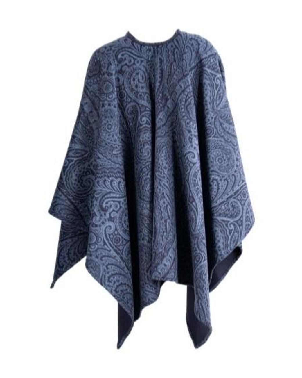 Etro Blue Paisley Jacquard Poncho