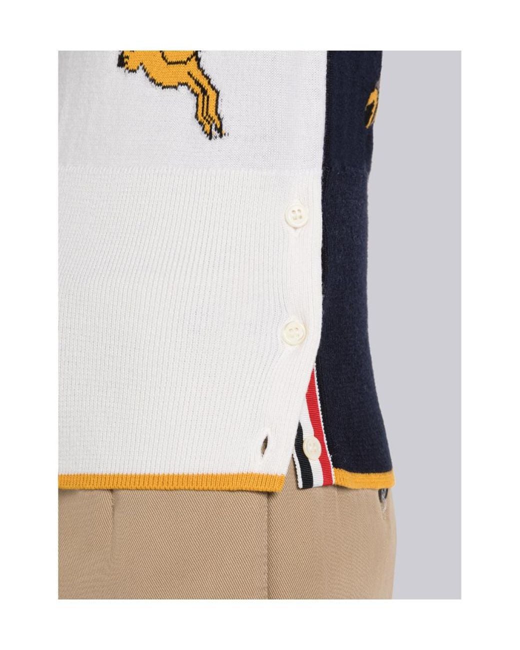 Thom Browne White Embroidered Short-Sleeved Polo Top