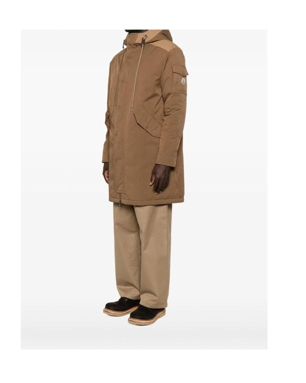 Moncler Brown Hooded Logo-Patch Coat for men