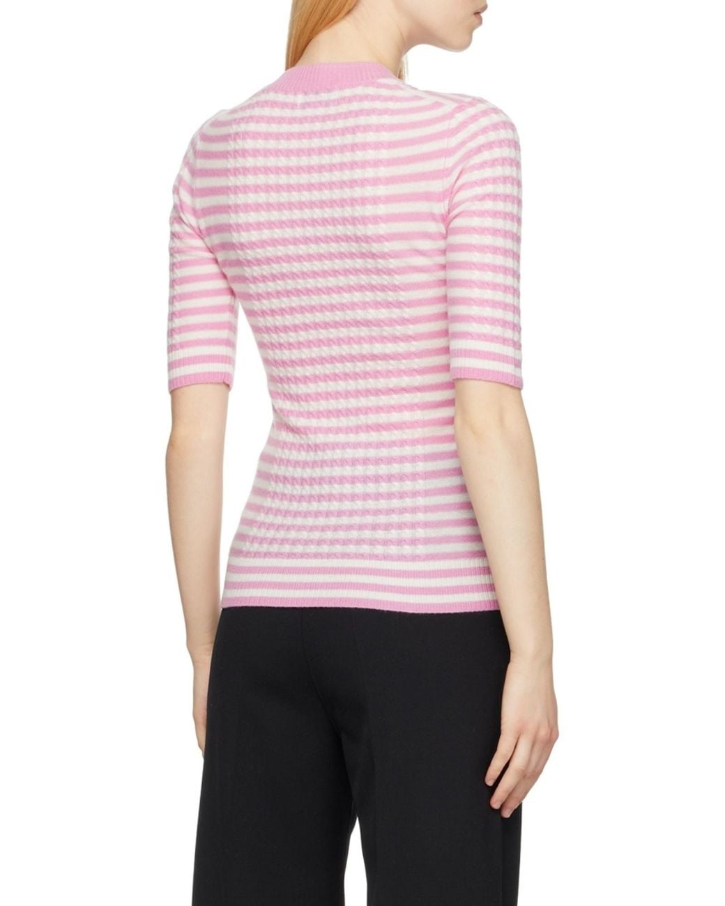 Ganni Pink Striped Cashmere-Wool Top