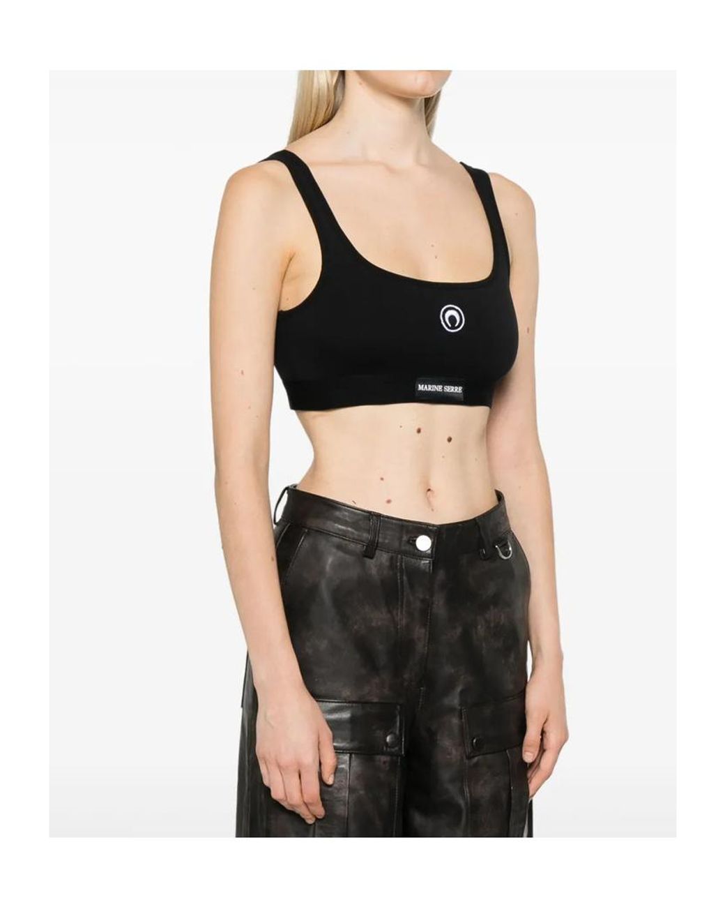 MARINE SERRE Black Moon Logo Stretched Jersey Sport Bra