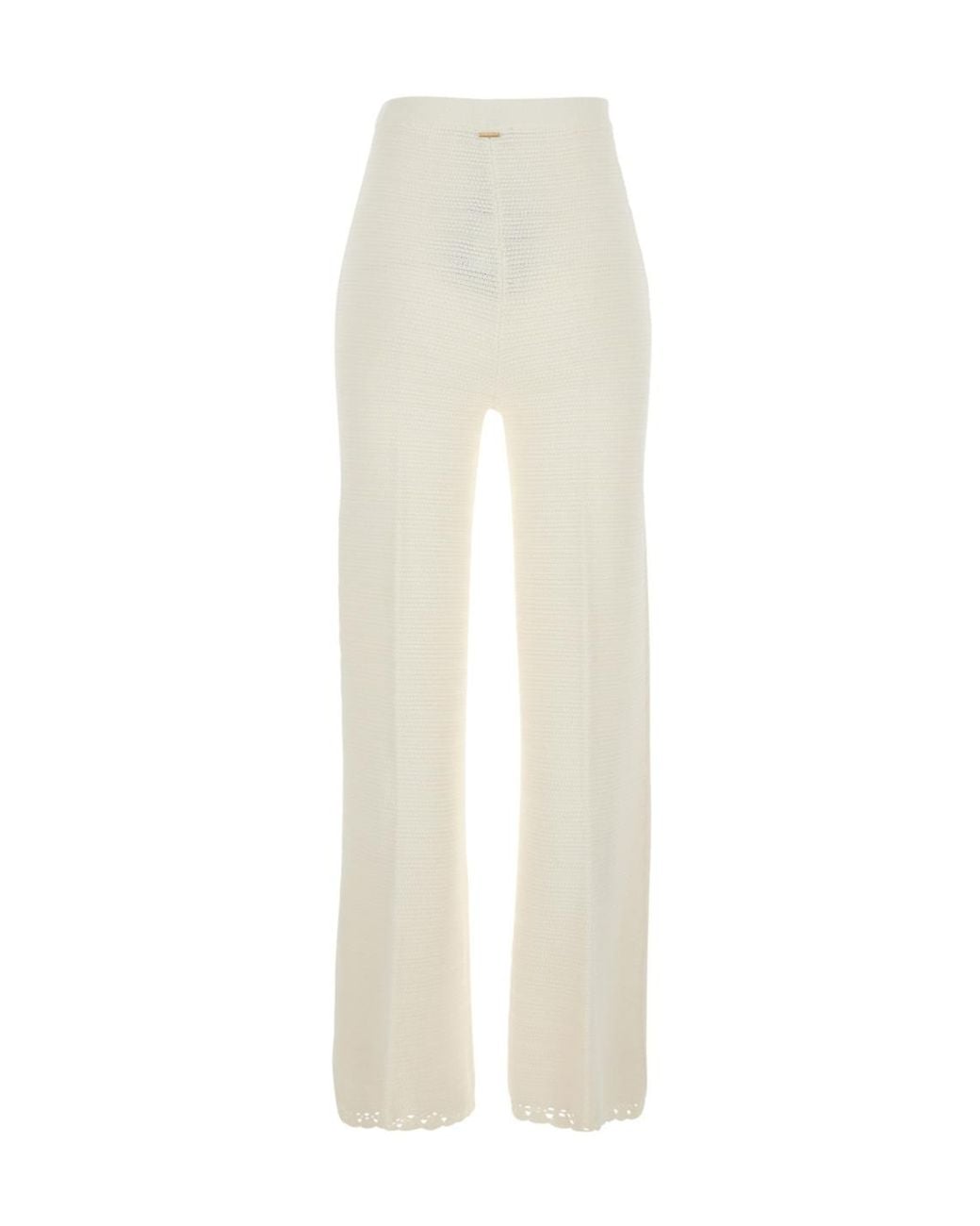 Twinset White Crochet Detailed Knitted Pants