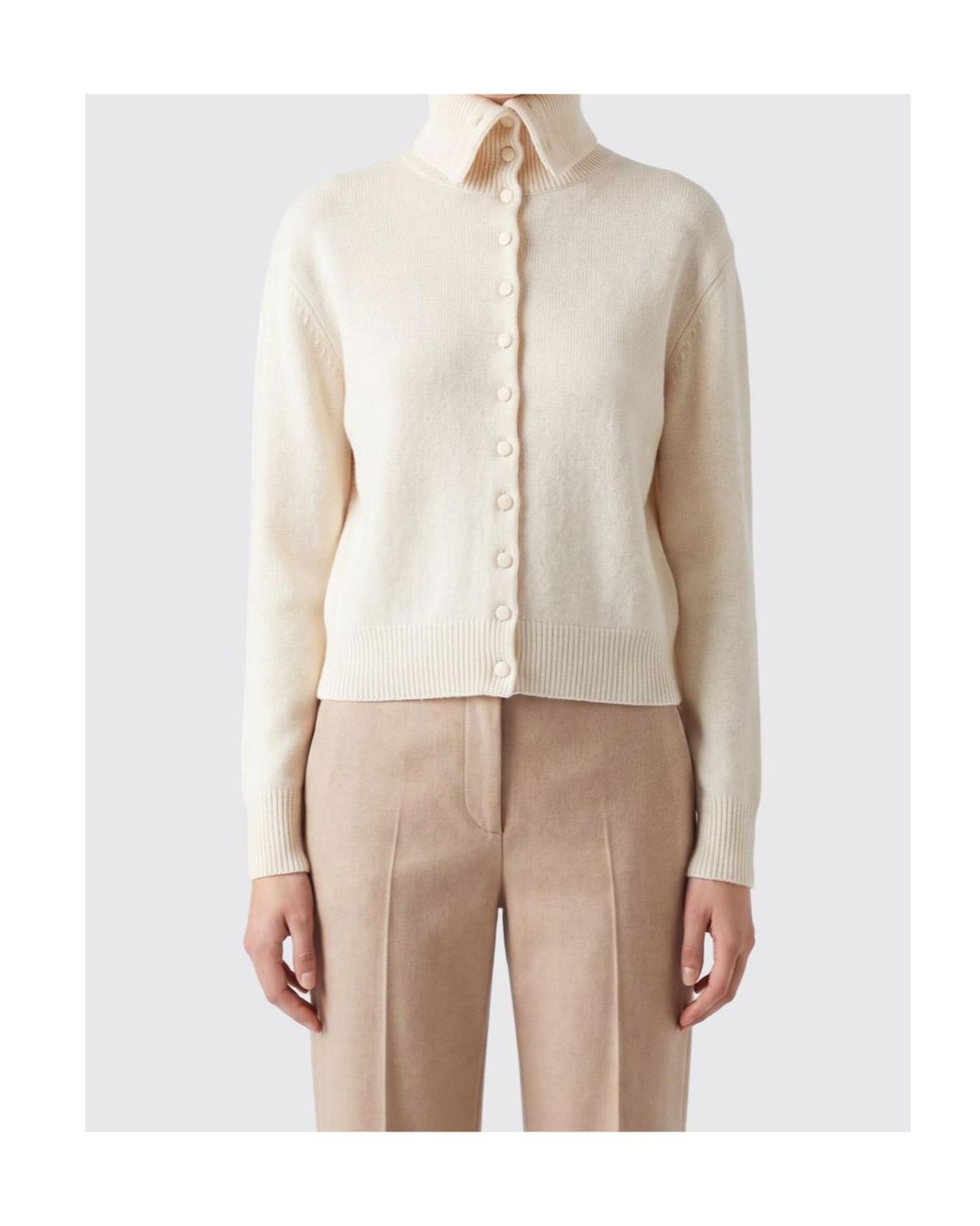 Lisa Yang White Button-Up Mock-Neck Sweater