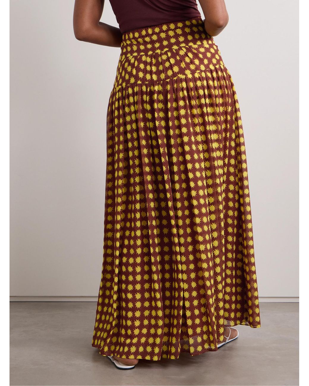 Diane von Furstenberg Brown Amira Gathered Printed Recycled-Chiffon Maxi Skirt