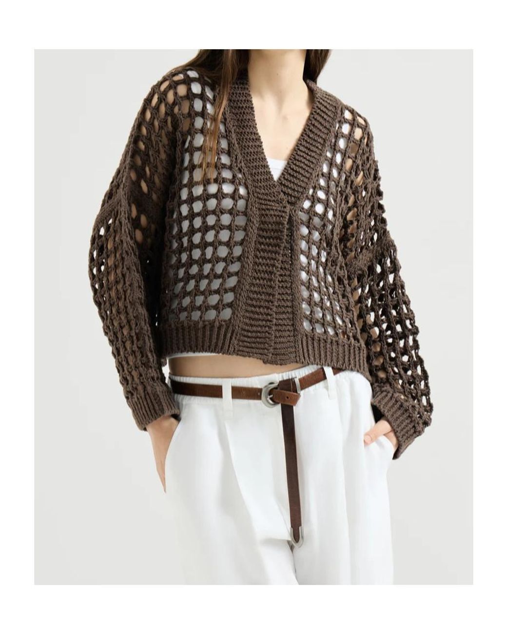 Brunello Cucinelli Black Jute And Cotton Net Cardigan