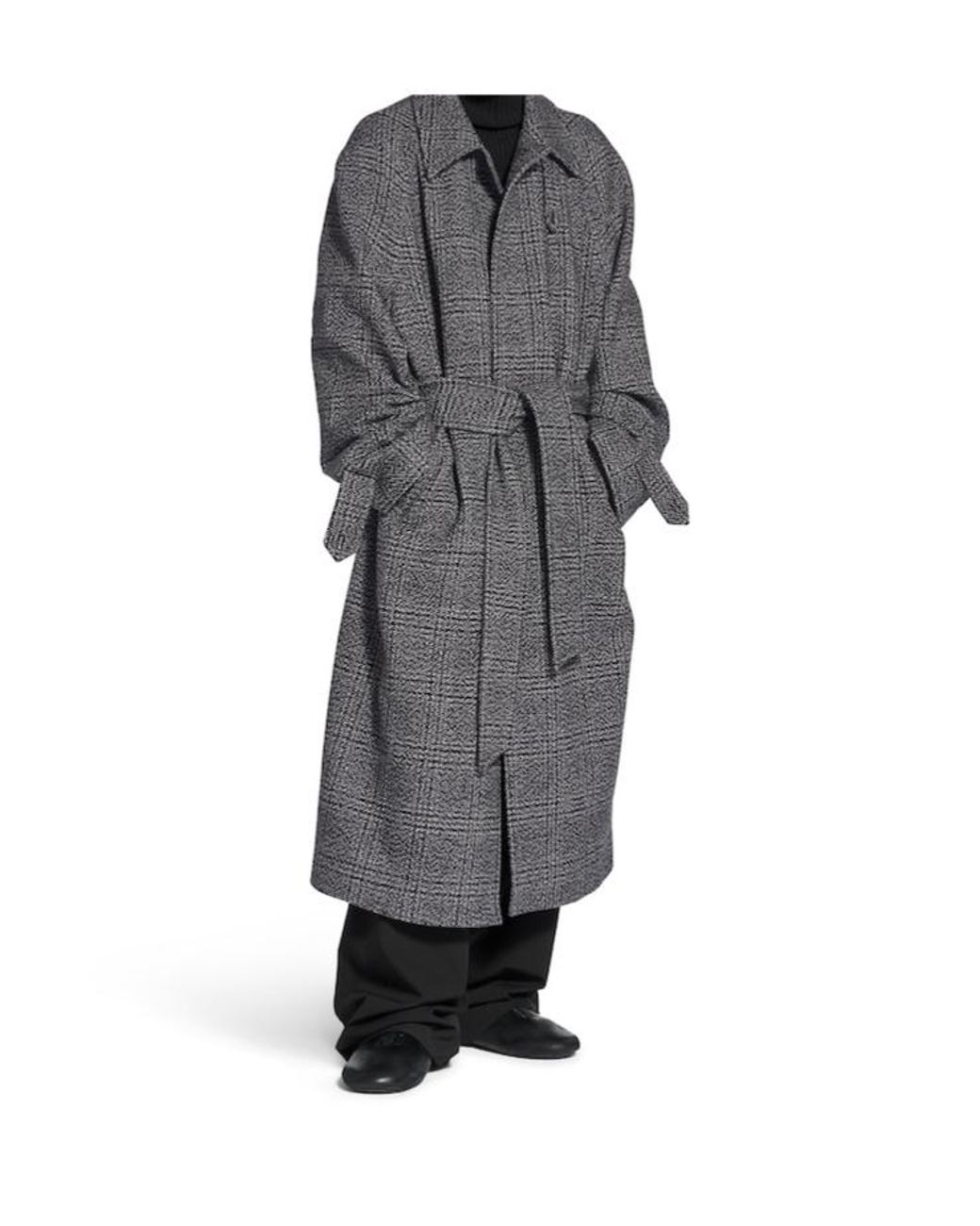 Balenciaga Gray Vintage Checked Belted Coat for men