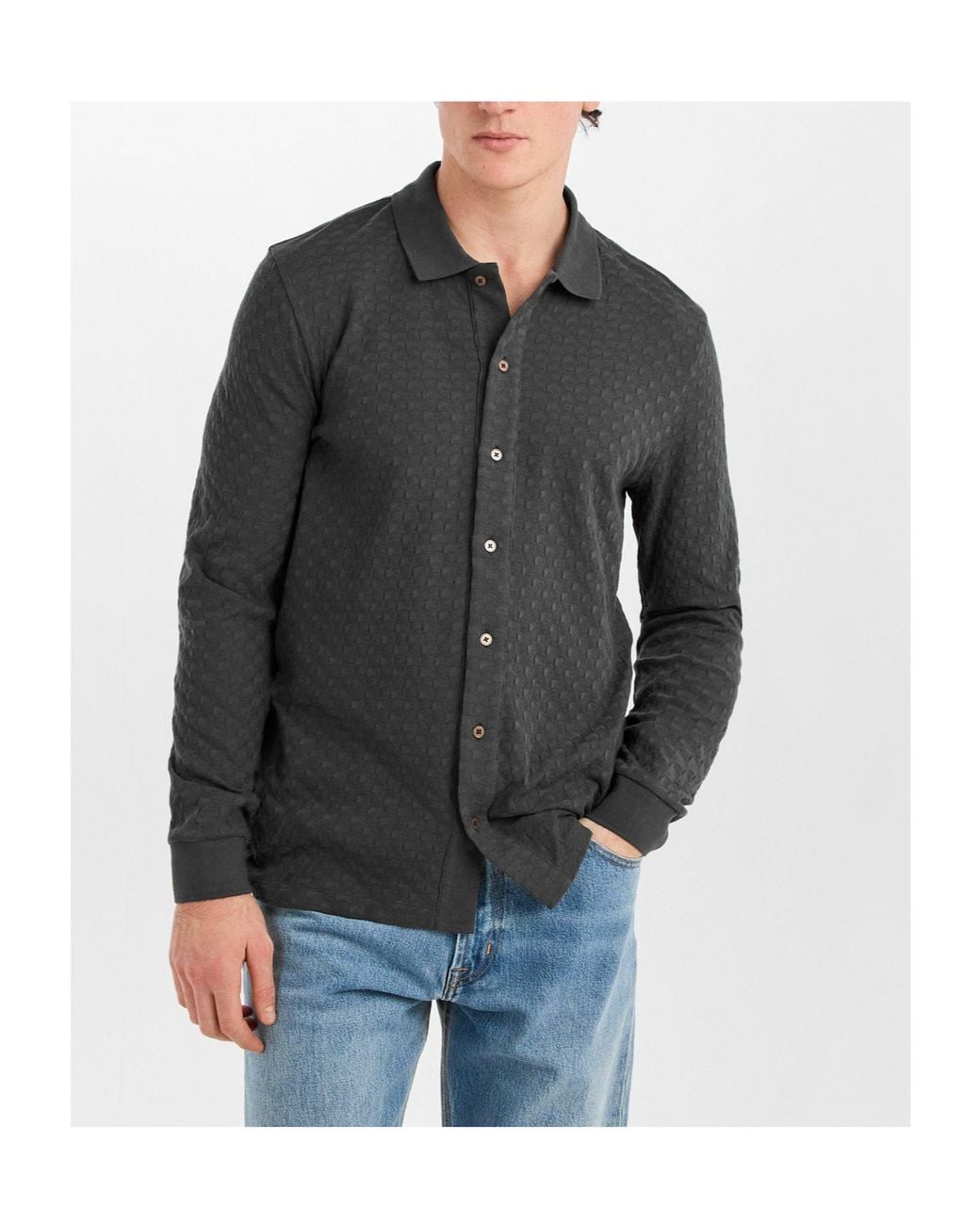 Paul Smith Gray Ps Bttn Waffle Ls Sn61 for men
