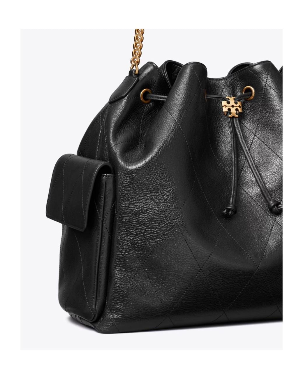 Tory Burch Black Charlie Quilted Drawstring Shoulder Bag