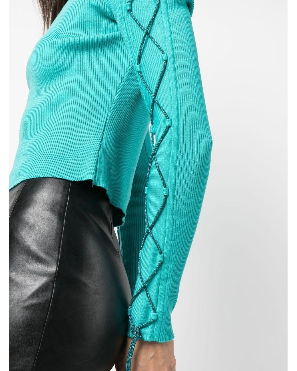 GIUSEPPE DI MORABITO Green Off-Shoulder Lace-Up Top