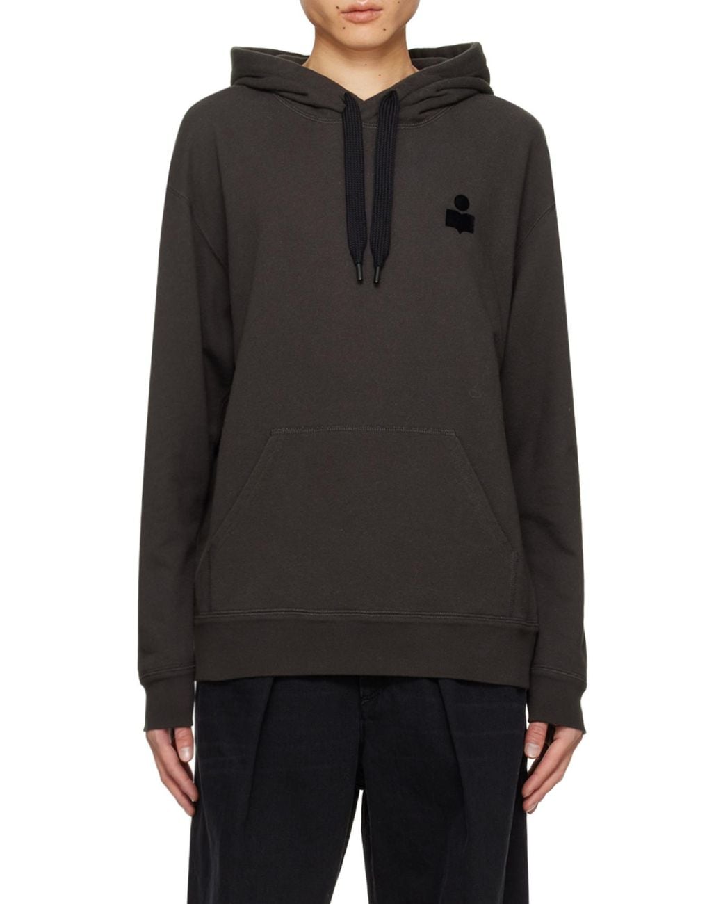 Isabel Marant Black Matte Logo Printed Drawstring Hoodie for men