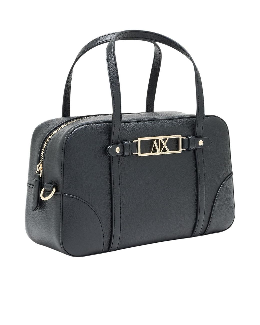 ARMANI EXCHANGE Black Logo-Plaque Leather Tote Bag