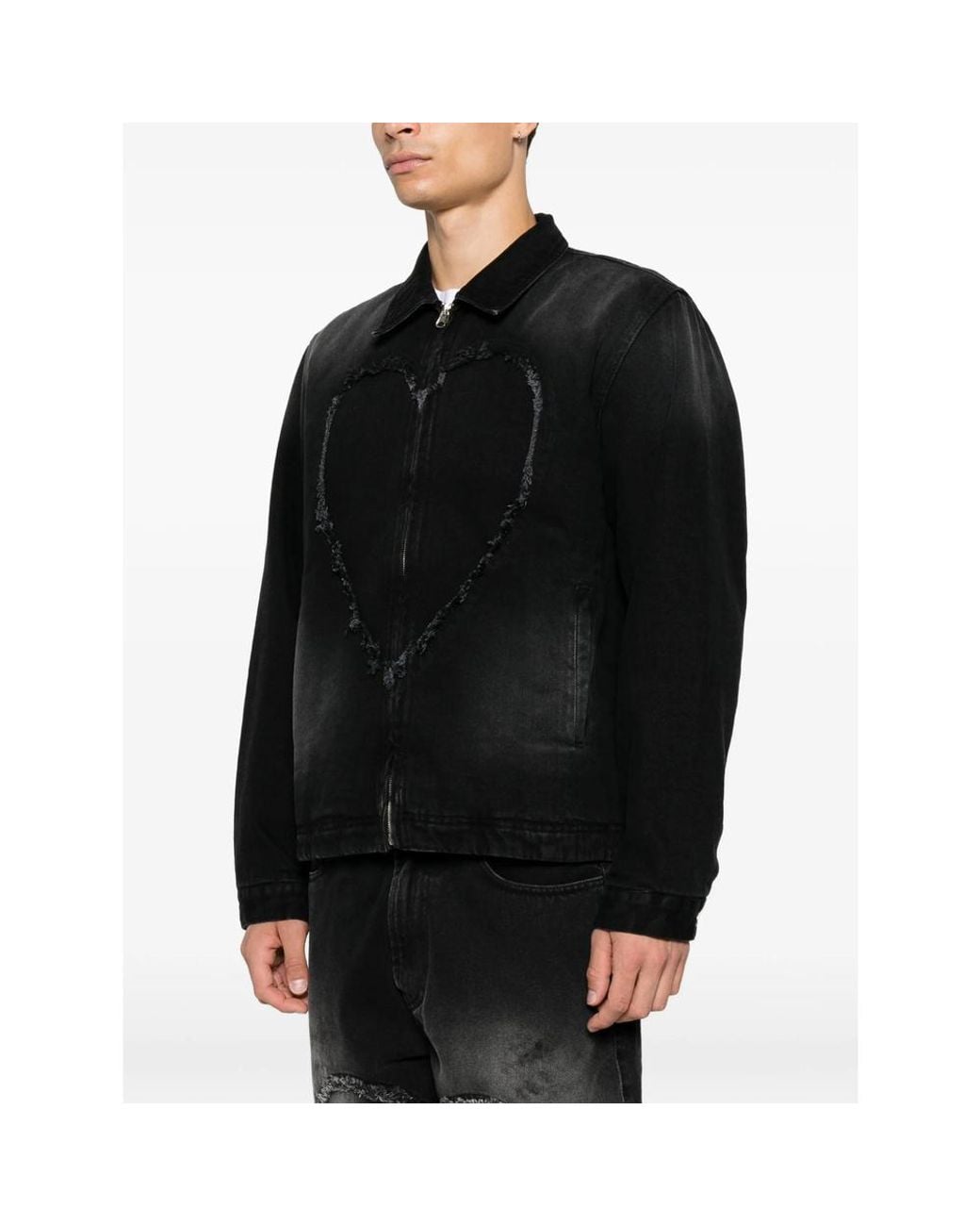 Carne Bollente Black Heart-Pattern Denim Jacket for men