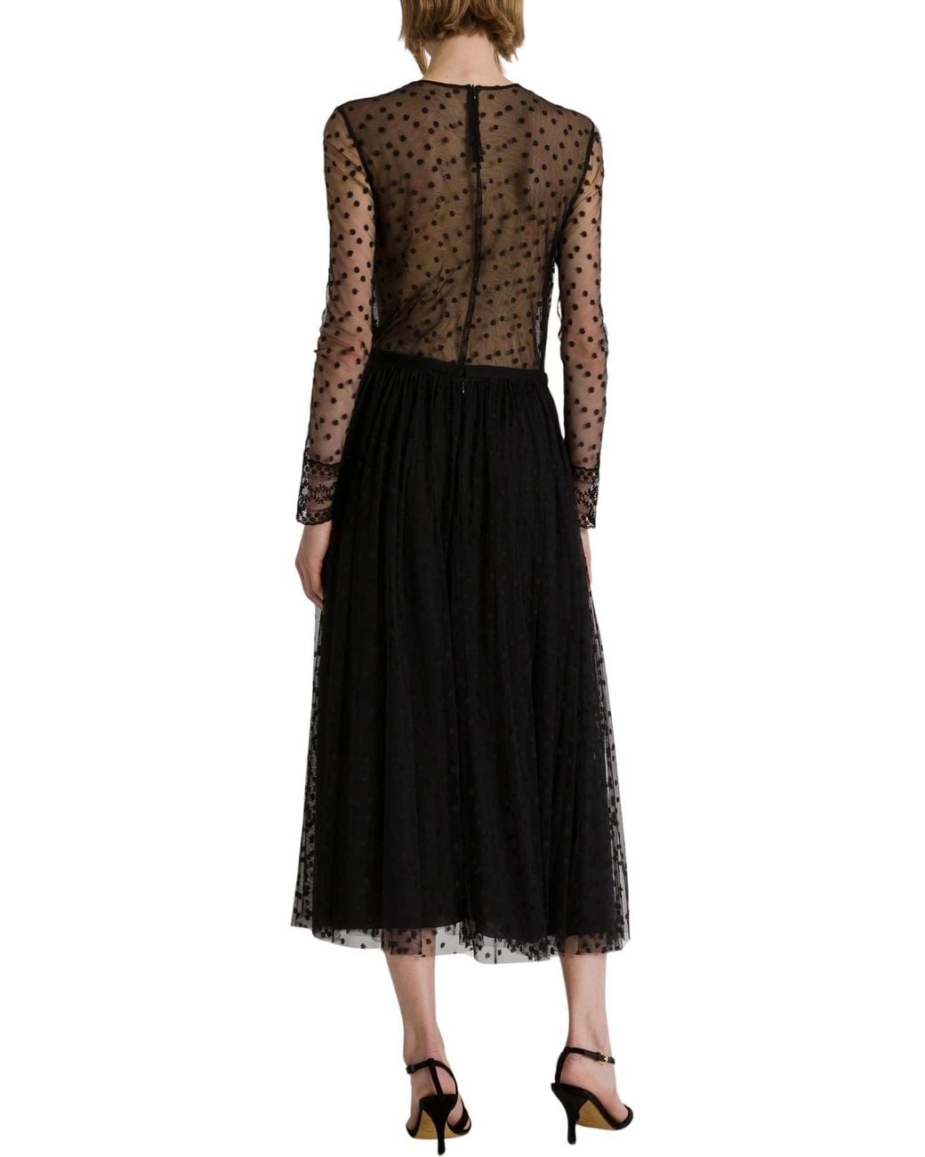 Alberta Ferretti Black Sheer Dotted Lace Trim Top