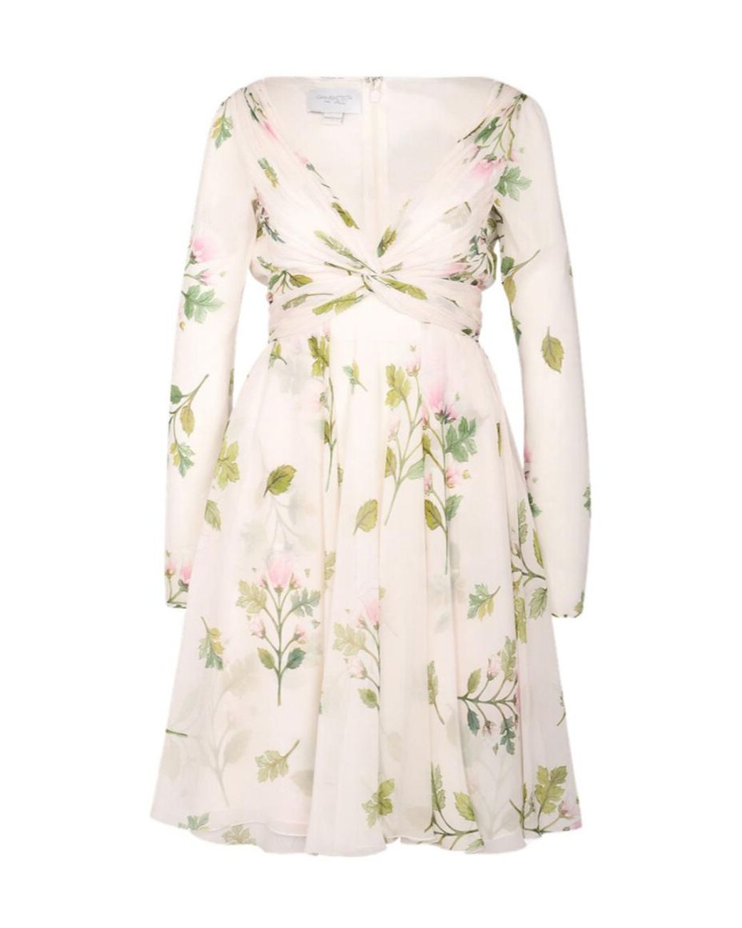 Giambattista Valli Natural Gathered Floral-Print Silk Dress