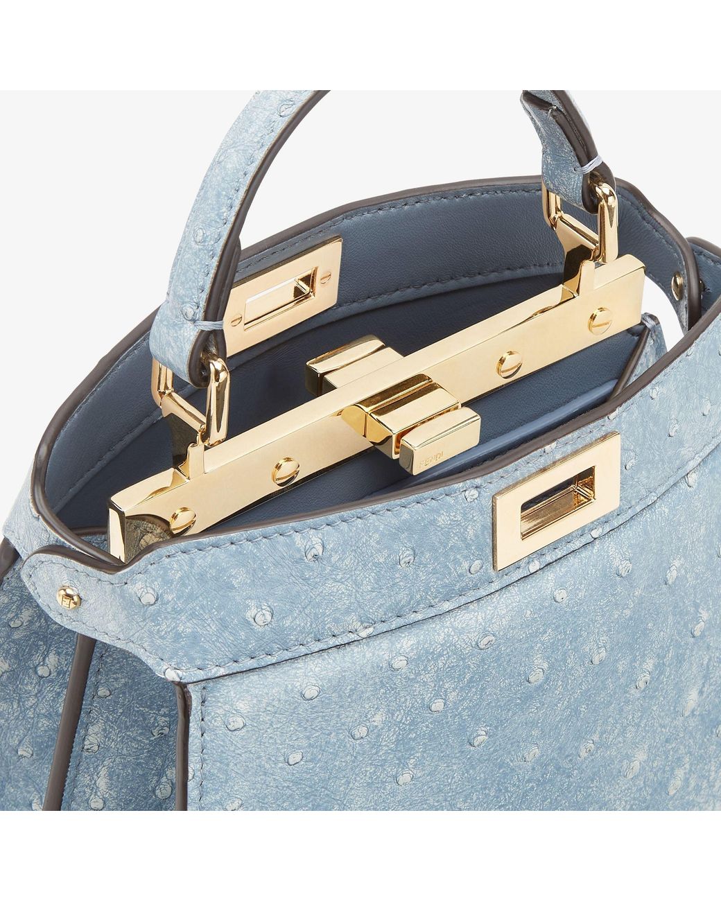 Fendi Blue Denim-Effect Ostrich Leather Bag