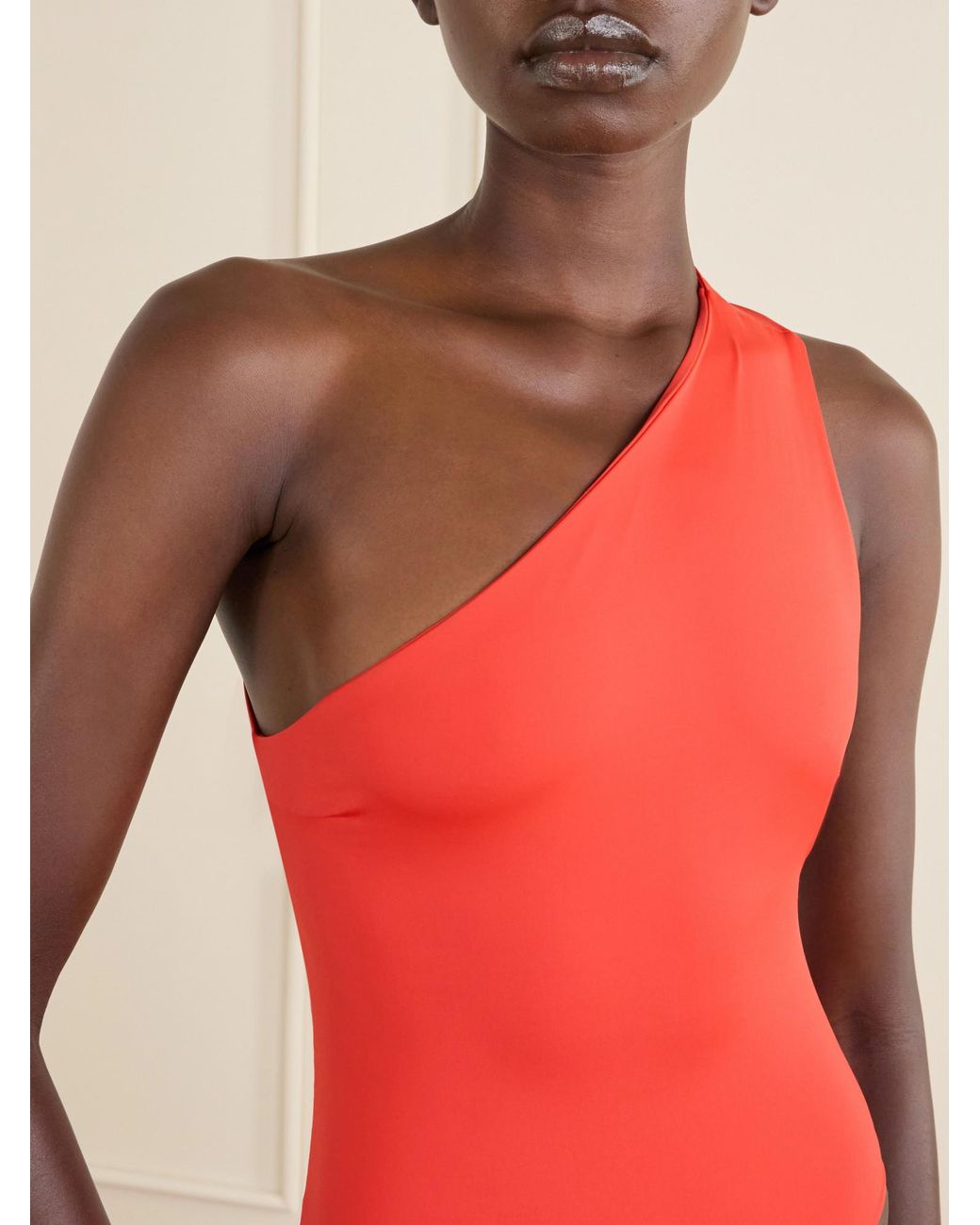 Haight Red One-Shoulder Asymmetric Swimsuit