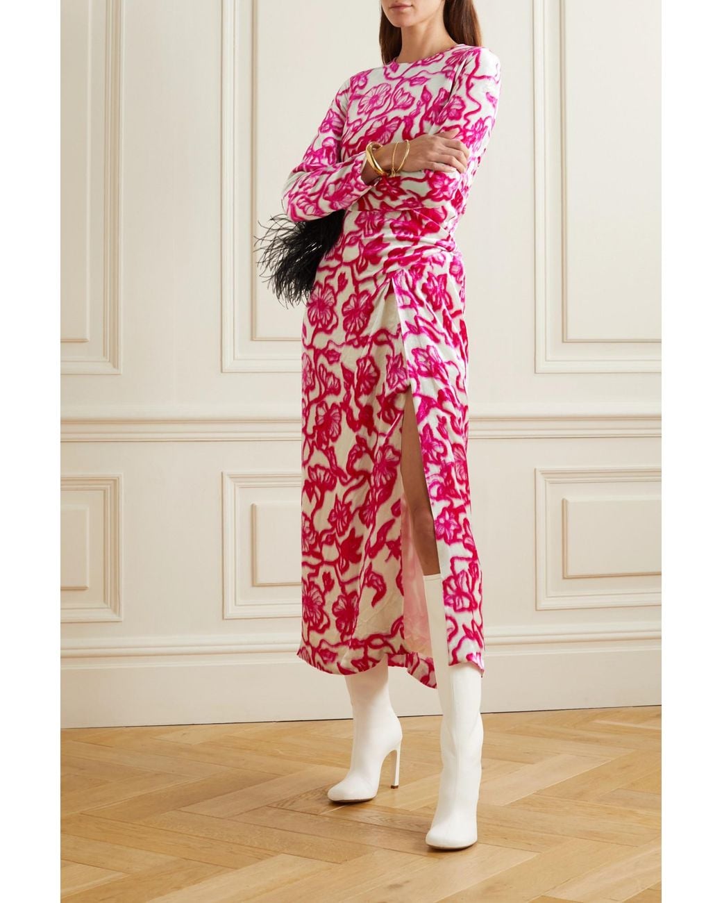 Dries Van Noten Red Pleated Print Dress