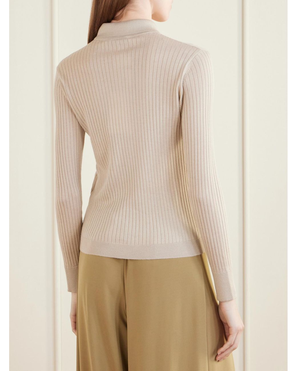Max Mara Natural Mxpgitano Ribbed Knitted Polo Shirt