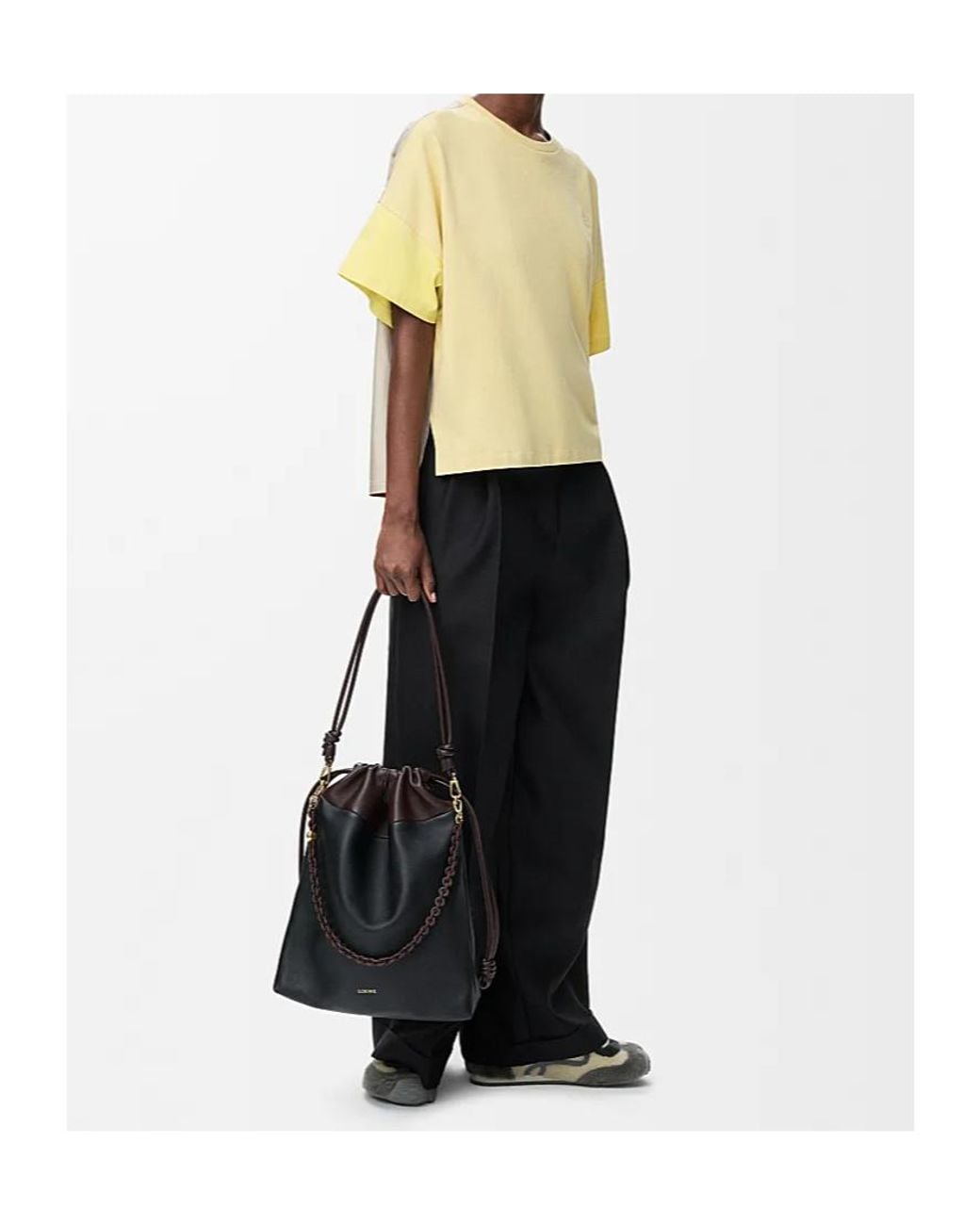 Loewe Yellow Anagram-Embroidered Panelled T-Shirt