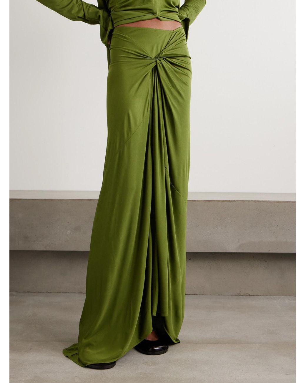 Dries Van Noten Green Pleated Knit Long Dress