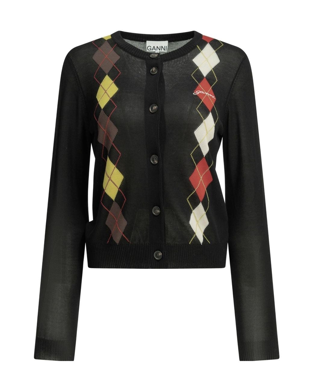 Ganni Black Argyle Buttoned Cardigan