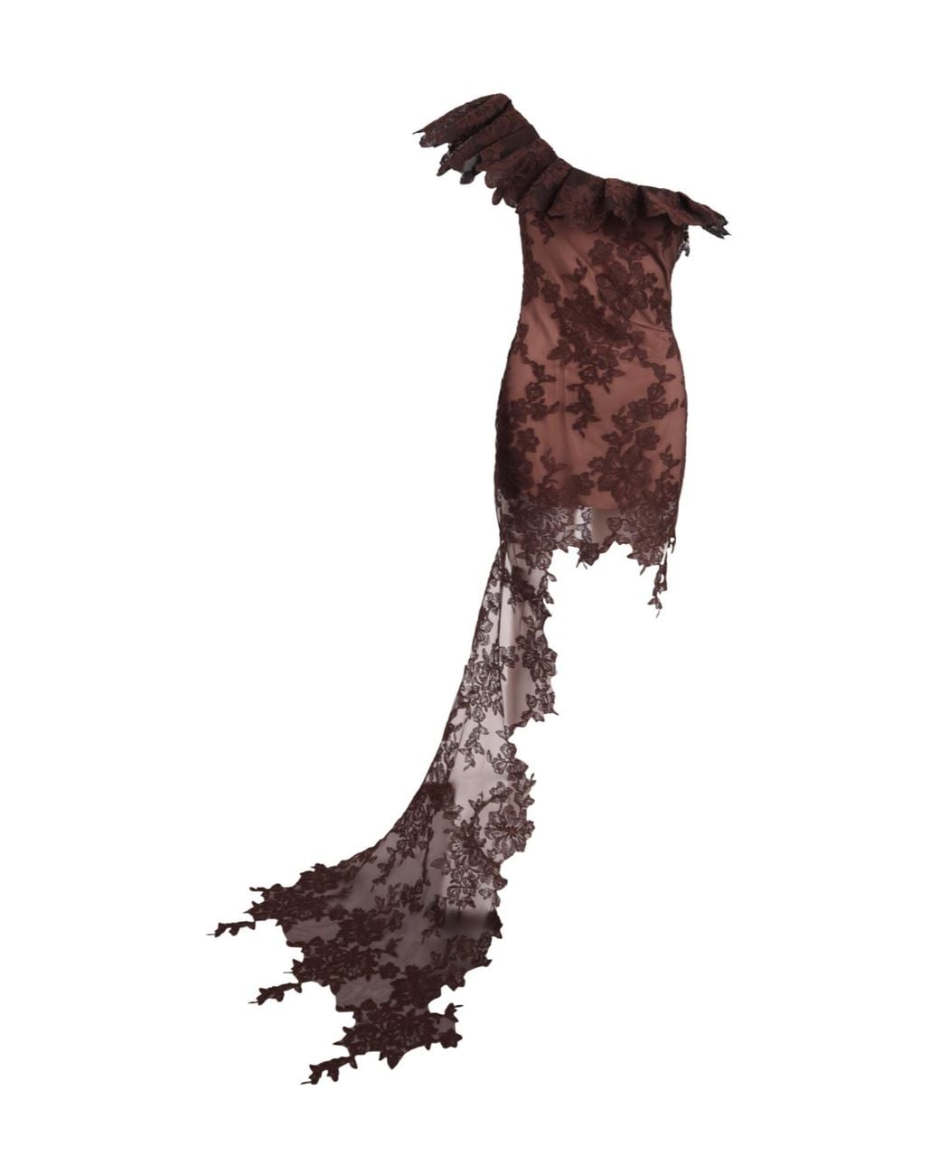 GIUSEPPE DI MORABITO Brown Asymmetric Floral-Lace Mini Dress