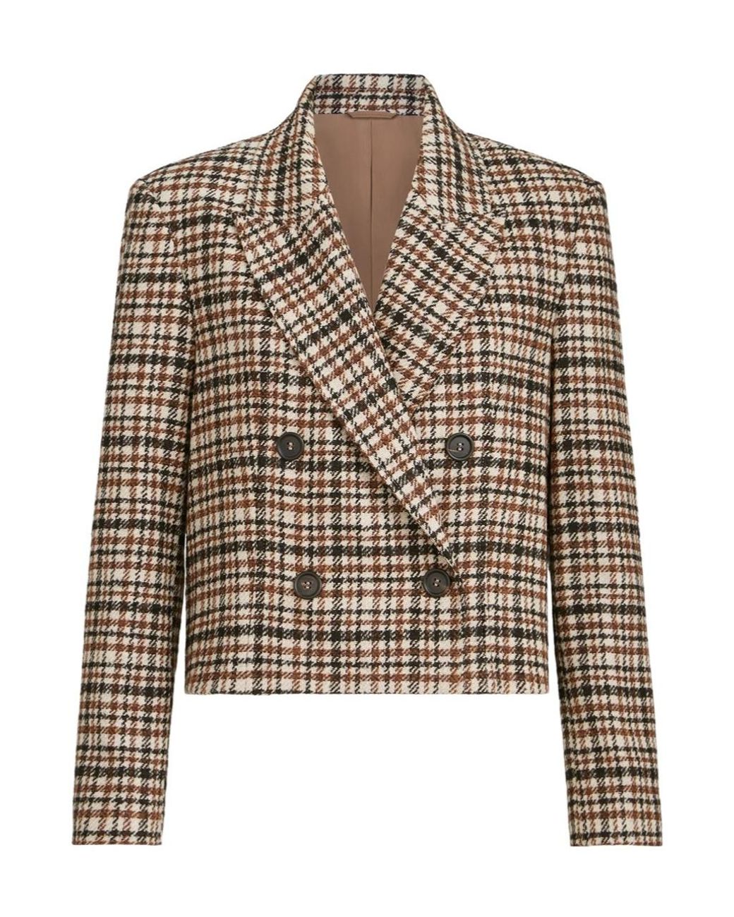 Brunello Cucinelli Brown Comfort Checked Wool And Alpaca Blazer With Monili