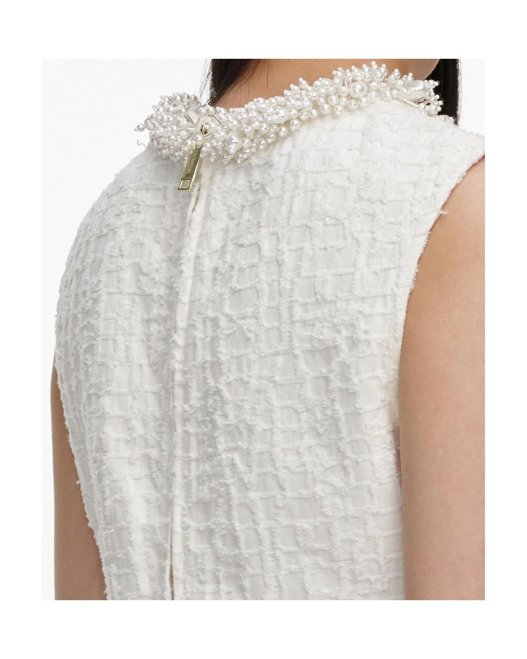Self-Portrait Natural Cream Textured Denim Mini Dress