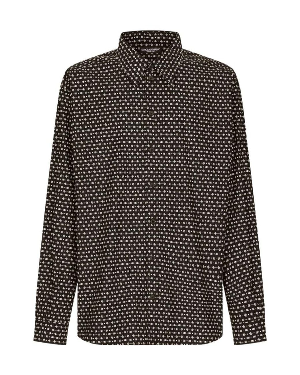 Dolce & Gabbana Black Oversize Poplin Shirt With Dg Logo Print for men
