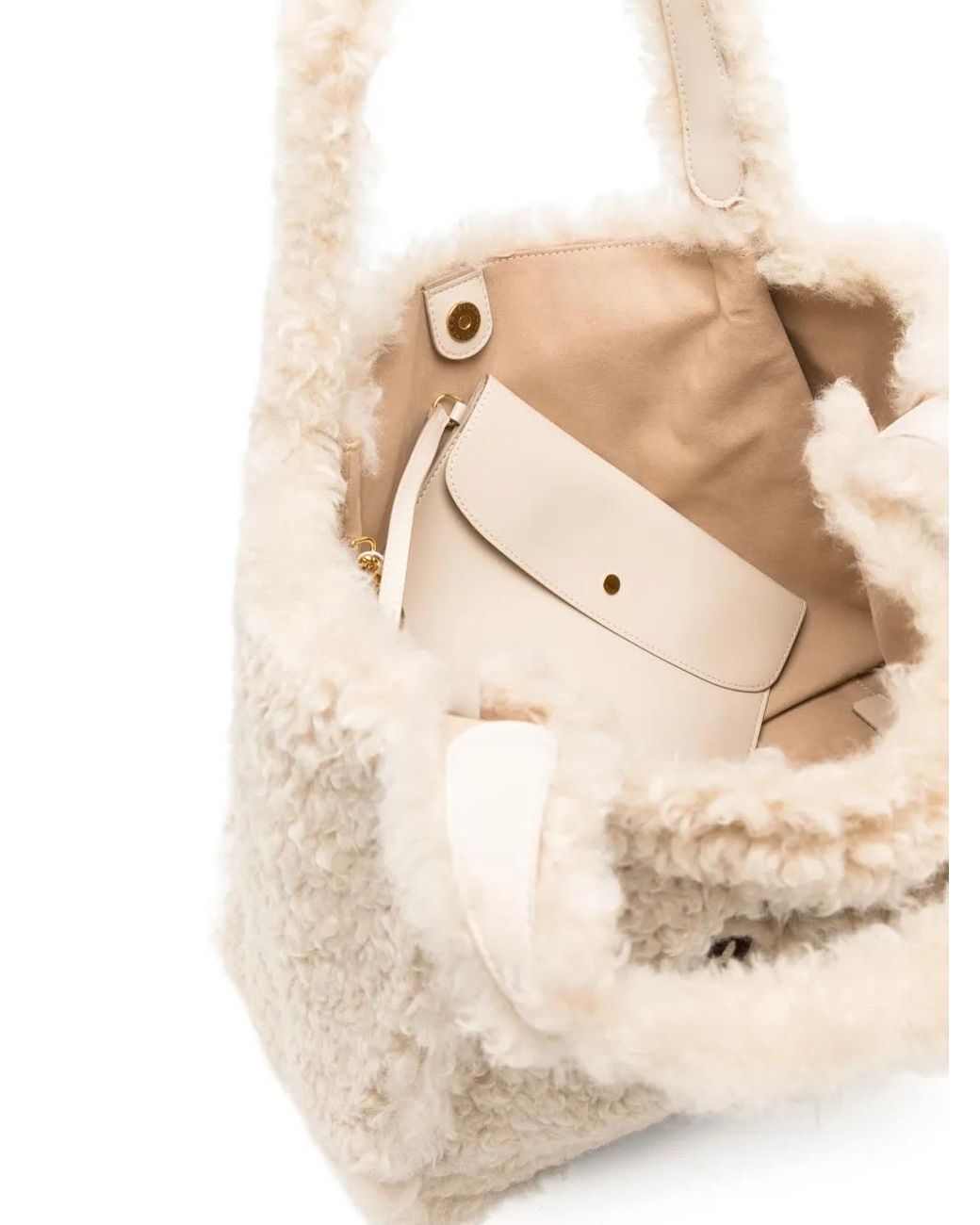 Stella McCartney Natural Stella Logo Embroidered Shearling Tote Bag