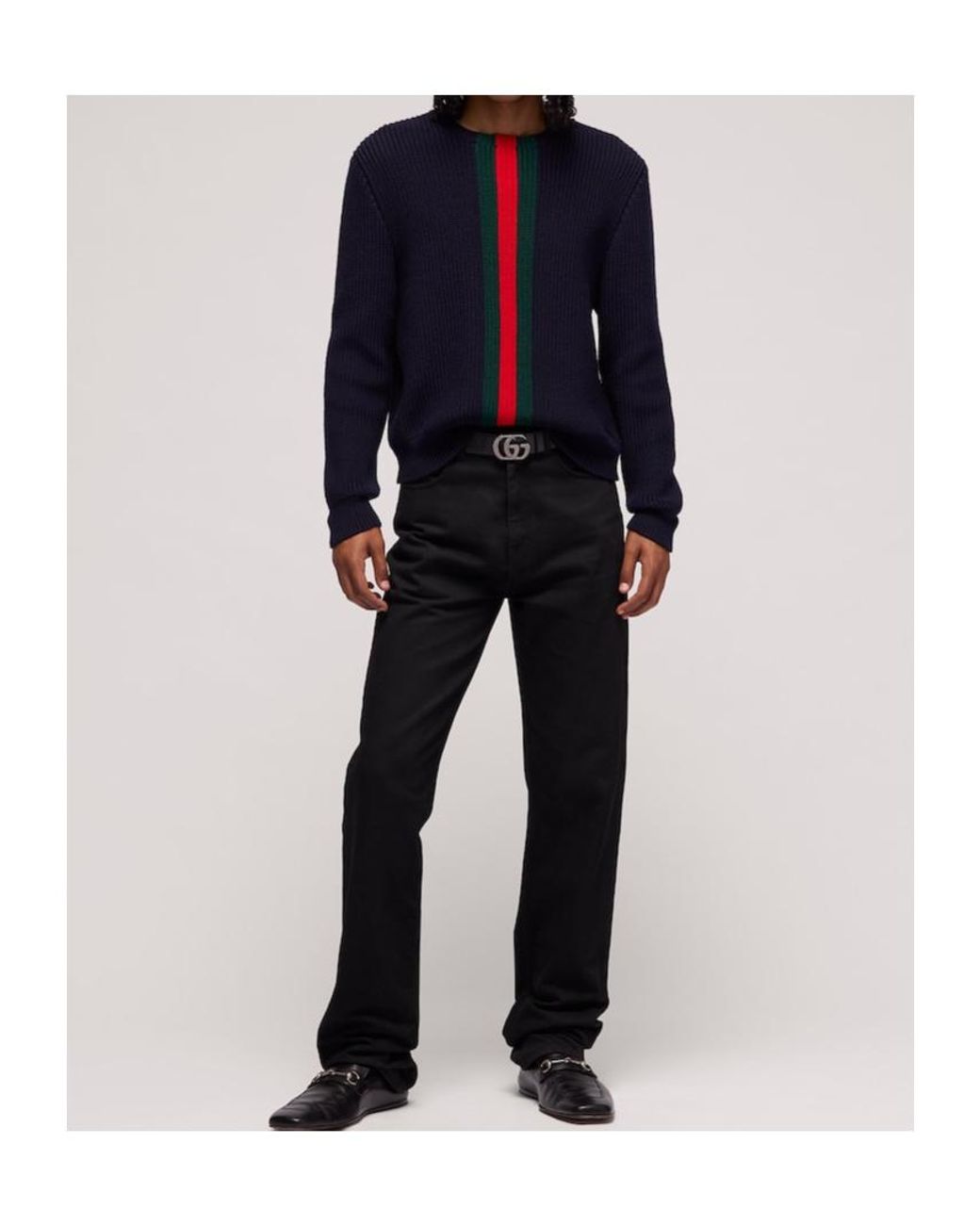 Gucci Blue Web Stripe Detailed Knitted Jumper for men