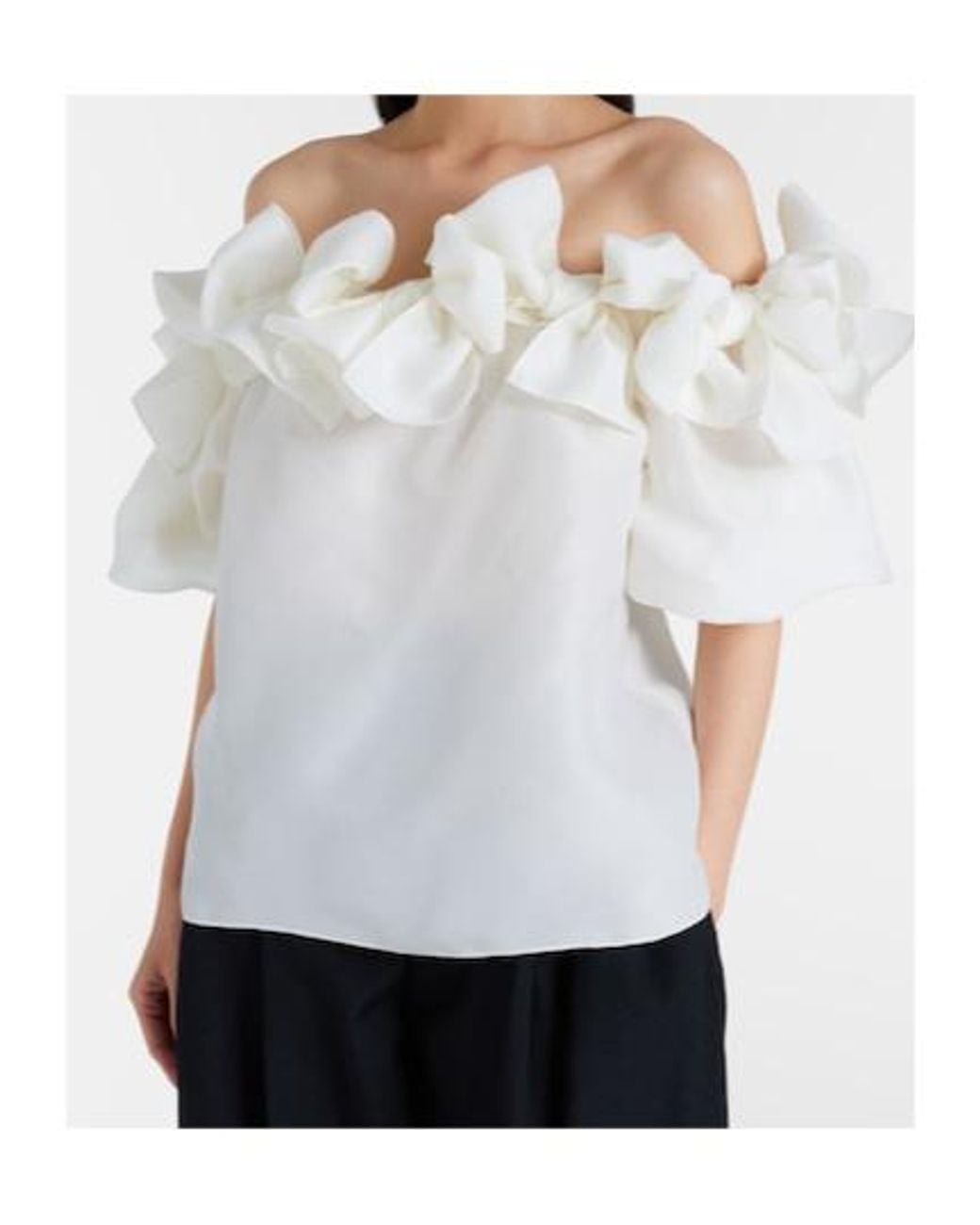 Carolina Herrera White Off-Shoulder Silk Top