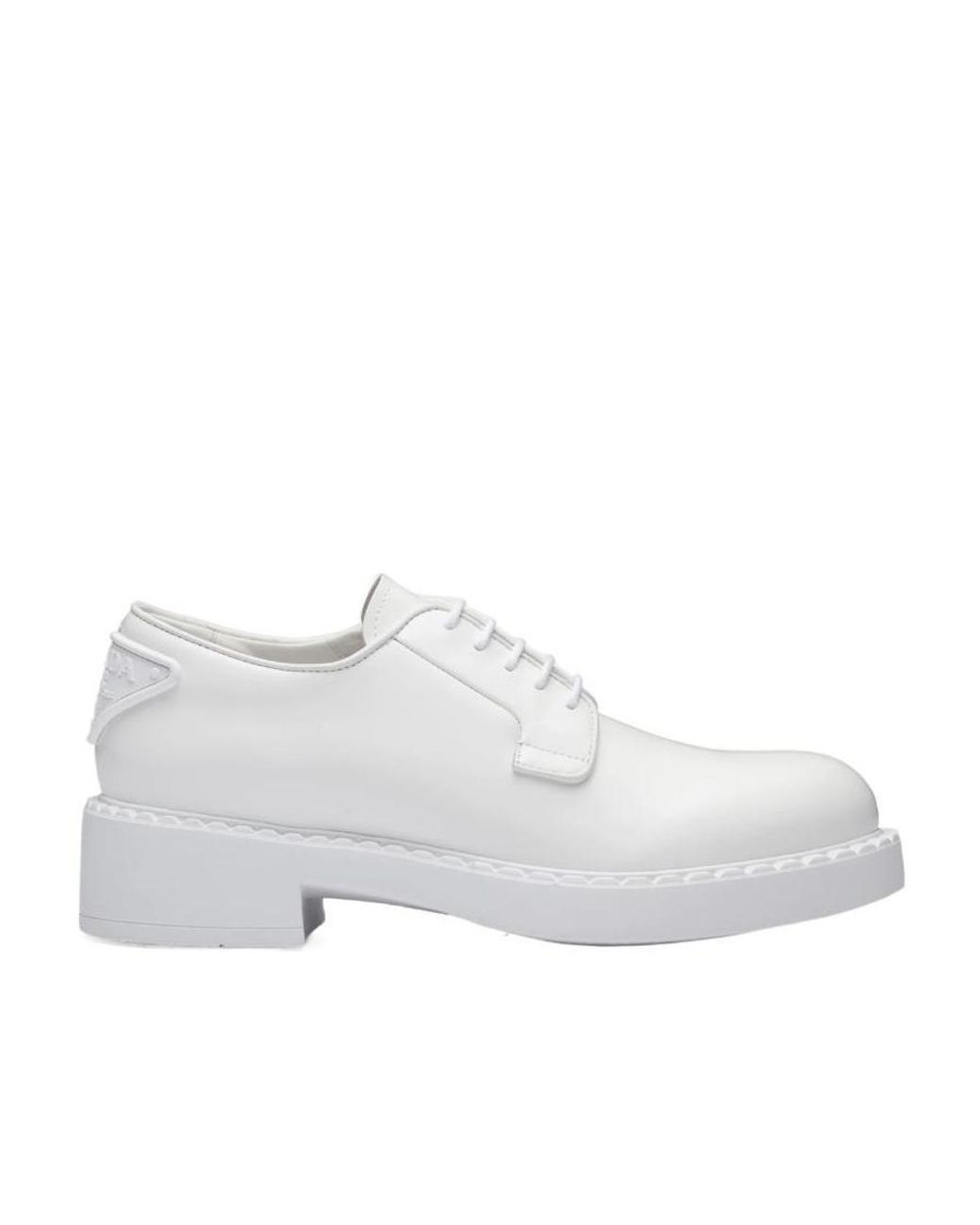 Prada White Brushed-Leather Derby Shoes