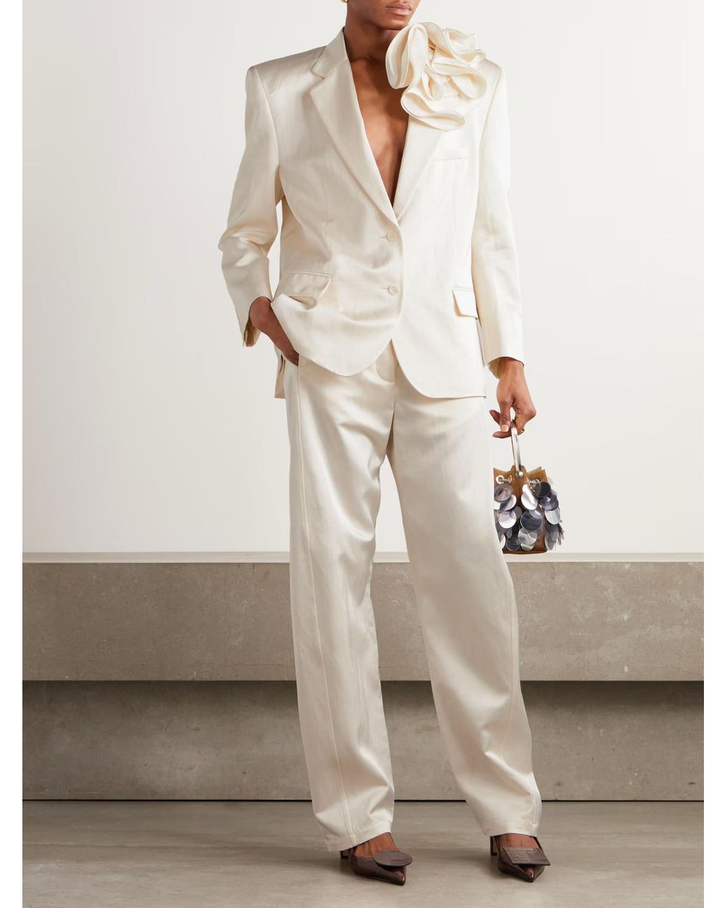 Magda Butrym White Low Waist Relaxed Trousers
