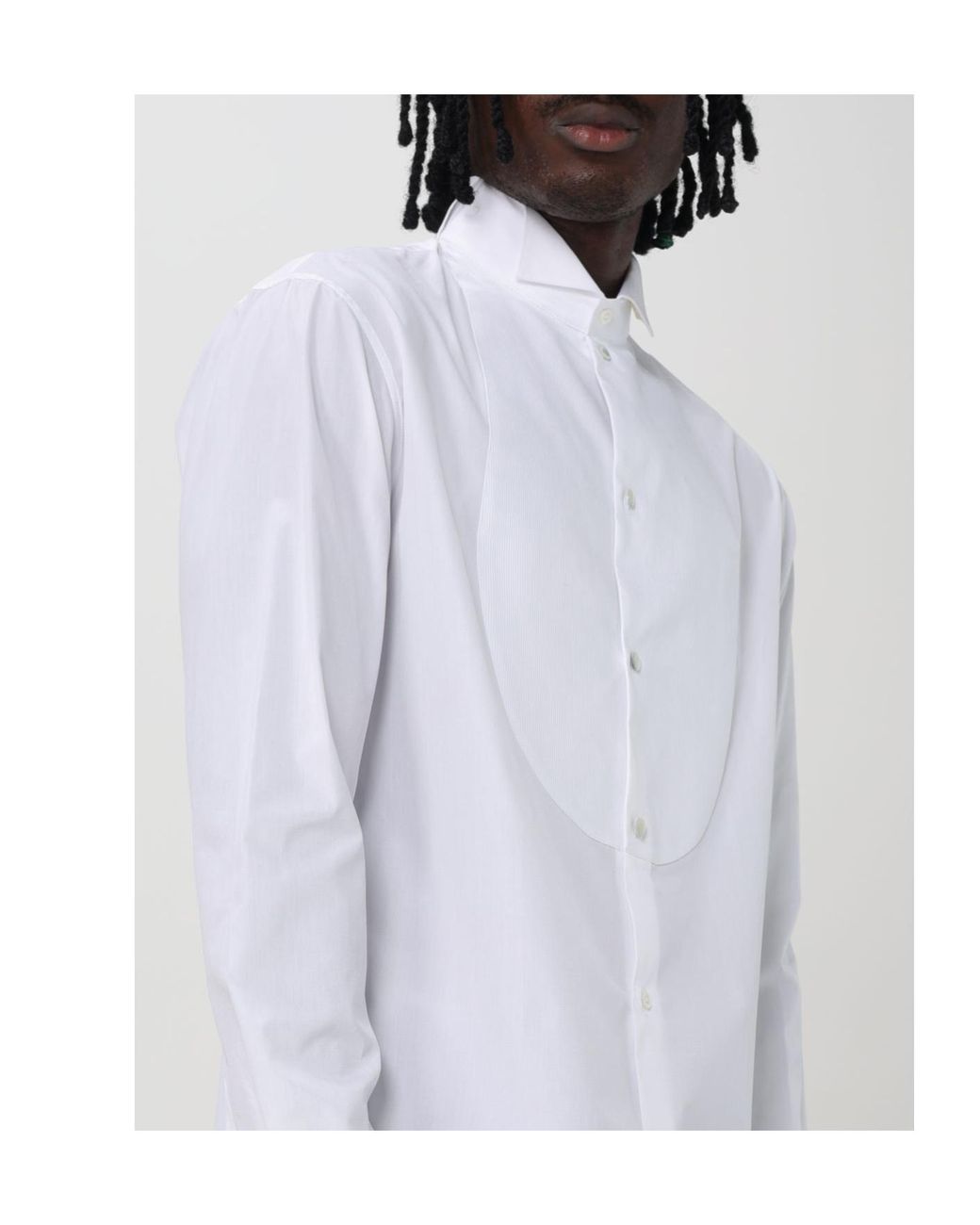 Emporio Armani White Curved Hem Tuxedo Shirt for men
