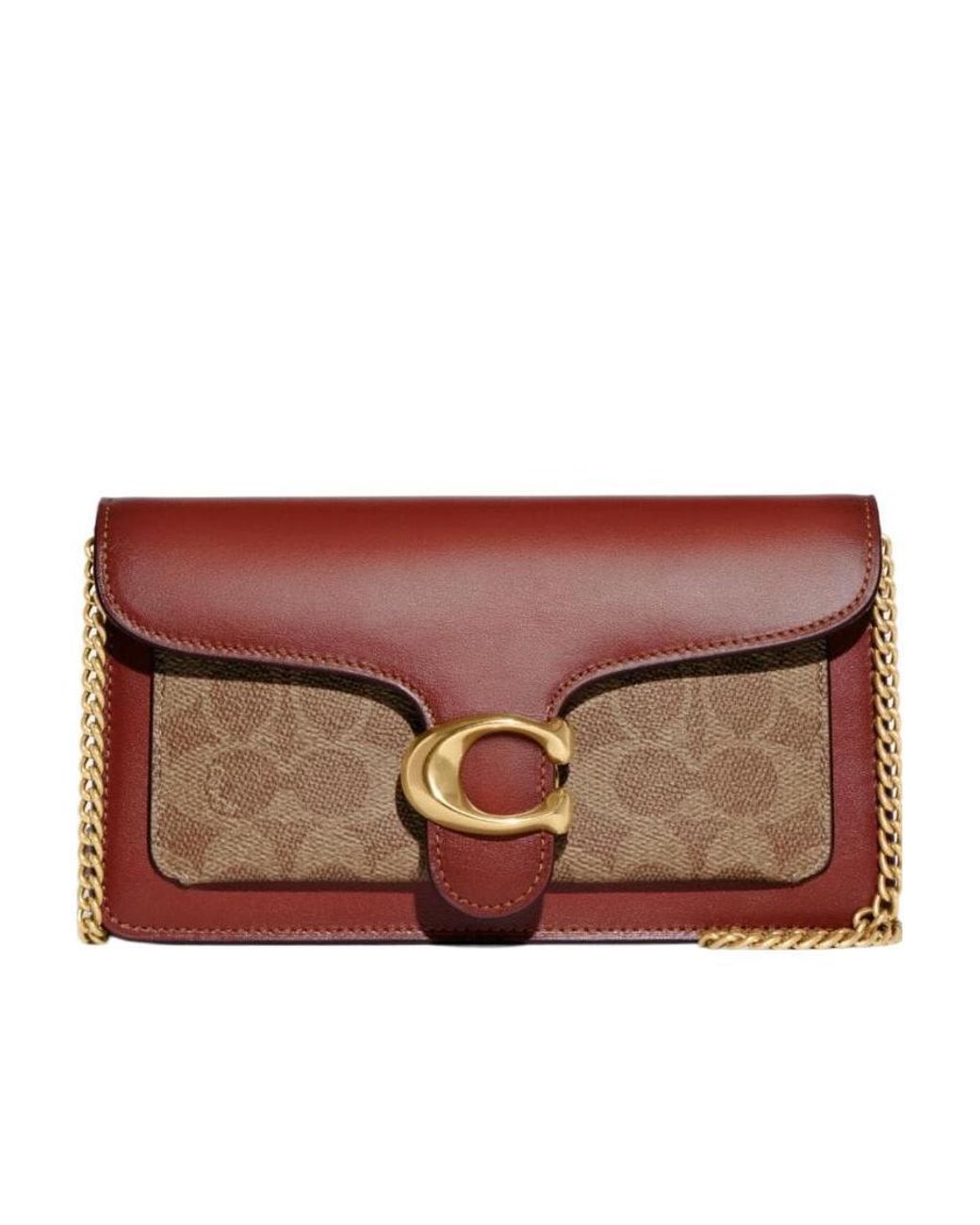 COACH Brown Tabby Signature Chain-Linked Crossbody Bag