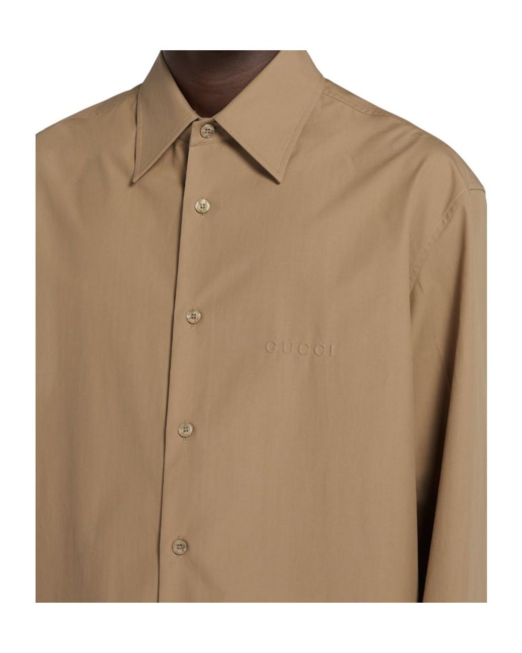 Gucci Natural Embossed Long-Sleeve Poplin Shirt for men