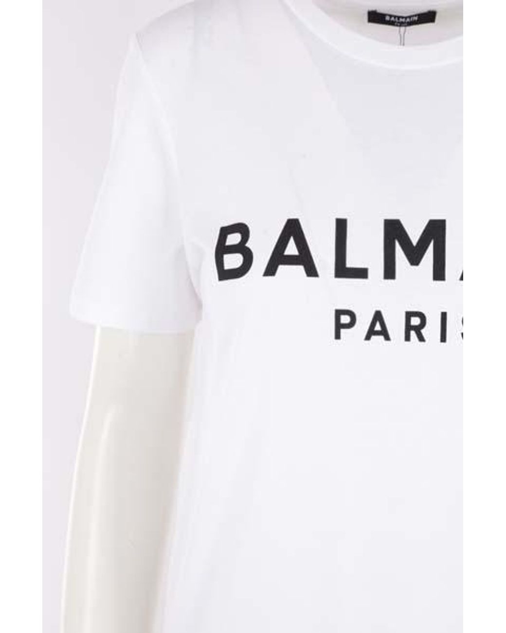 Balmain White Logo Printed Crewneck T-Shirt