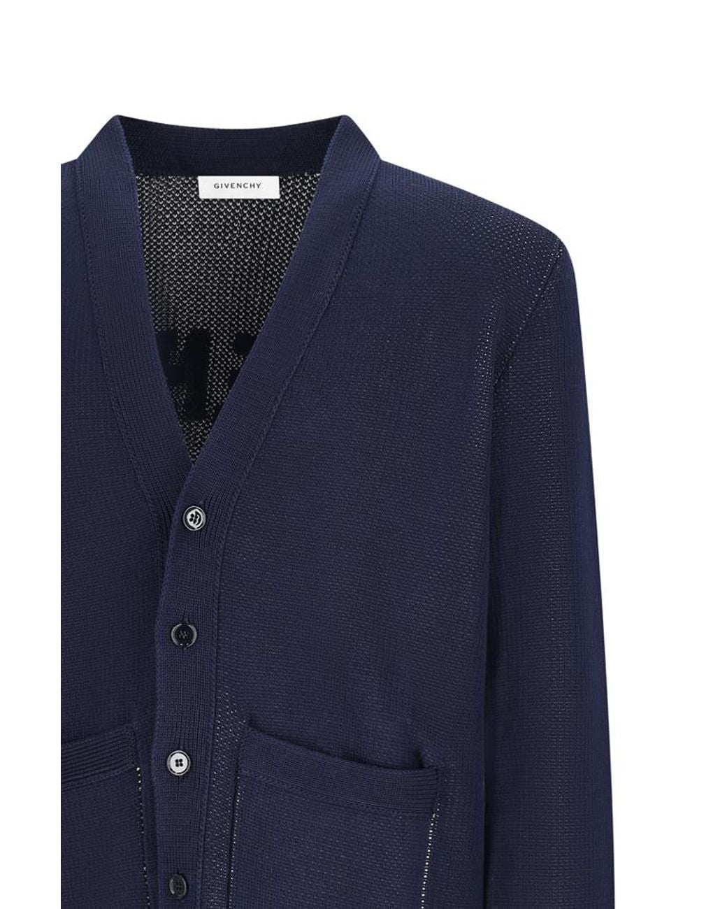 Givenchy Blue Paris Logo V-Neck Knitted Cardigan for men