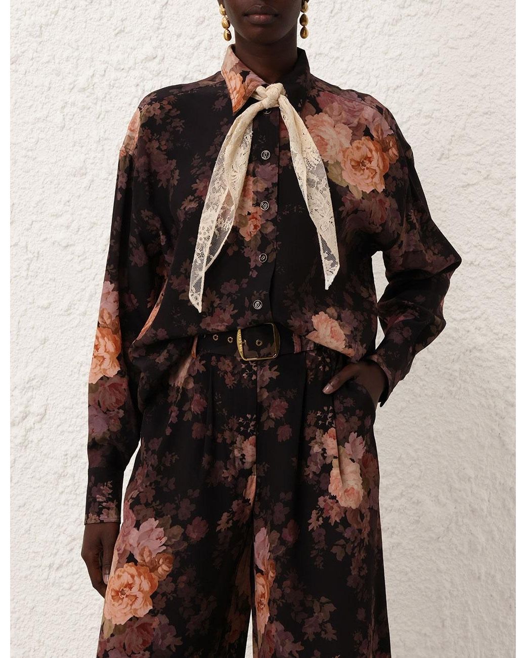 Zimmermann Black Illustration Lace Scarf Shirt