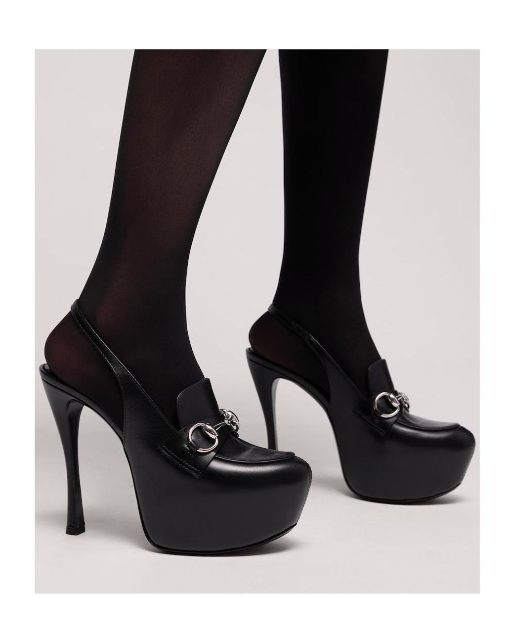 Gucci Black Platform Slingback With Horsebit
