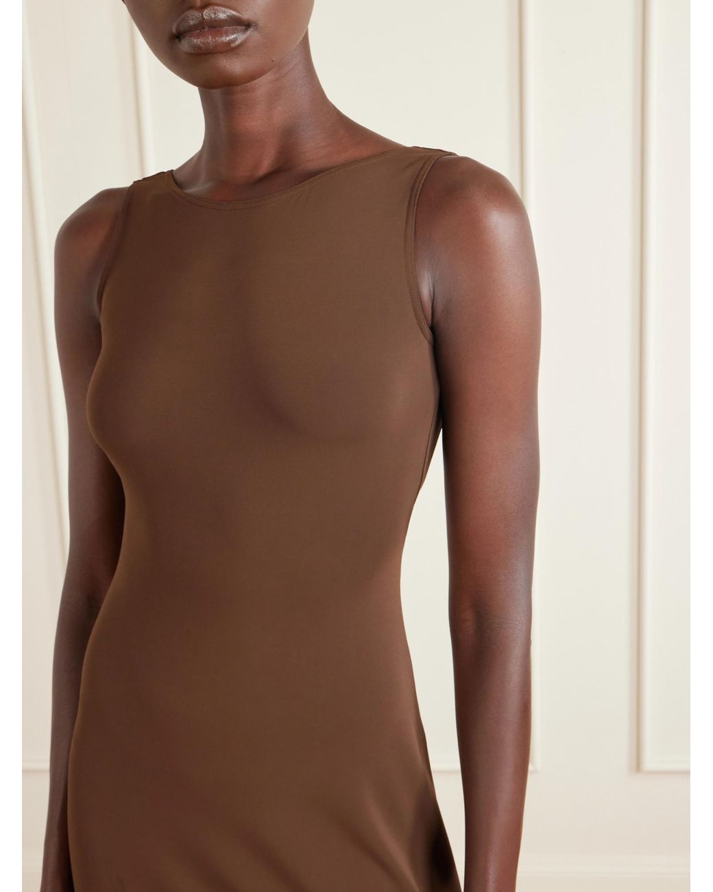 Eres Brown Sculpture Backless Jersey Maxi Dress