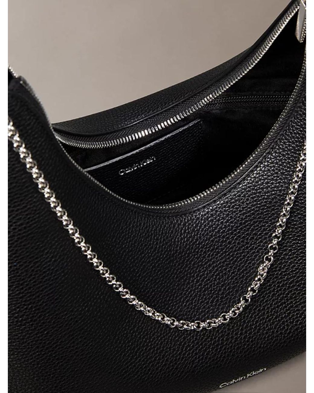 Calvin Klein Black Chain-Detail Pebbled Shoulder Bag