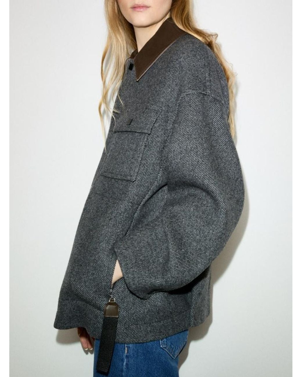 MAX&Co. Gray Double-Woven Wool-Blend Shacket