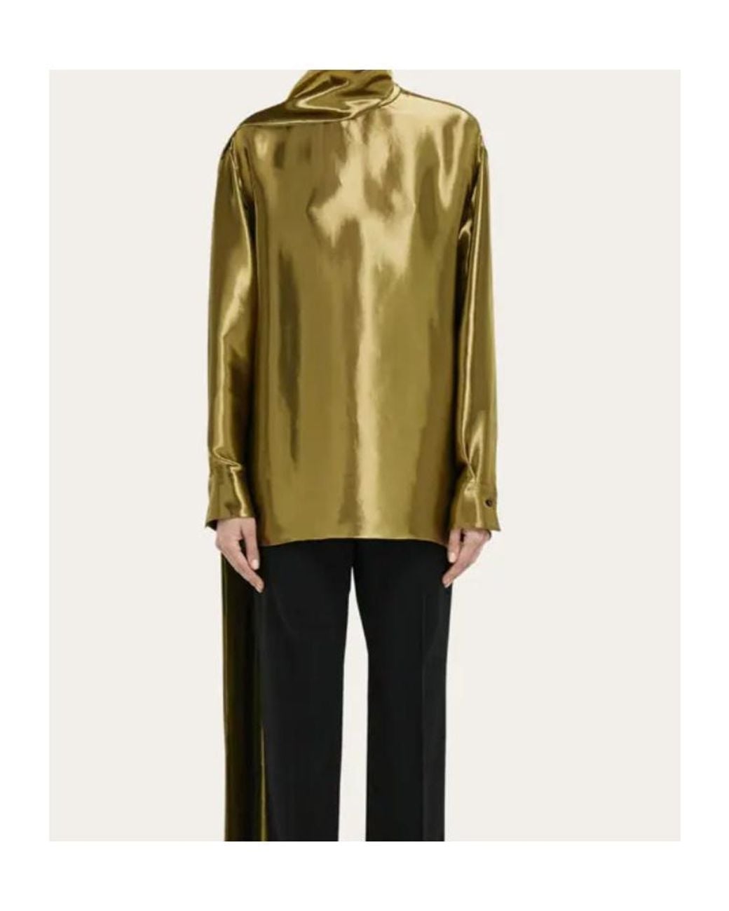 Ferragamo Yellow Liquid Lamé Blouse
