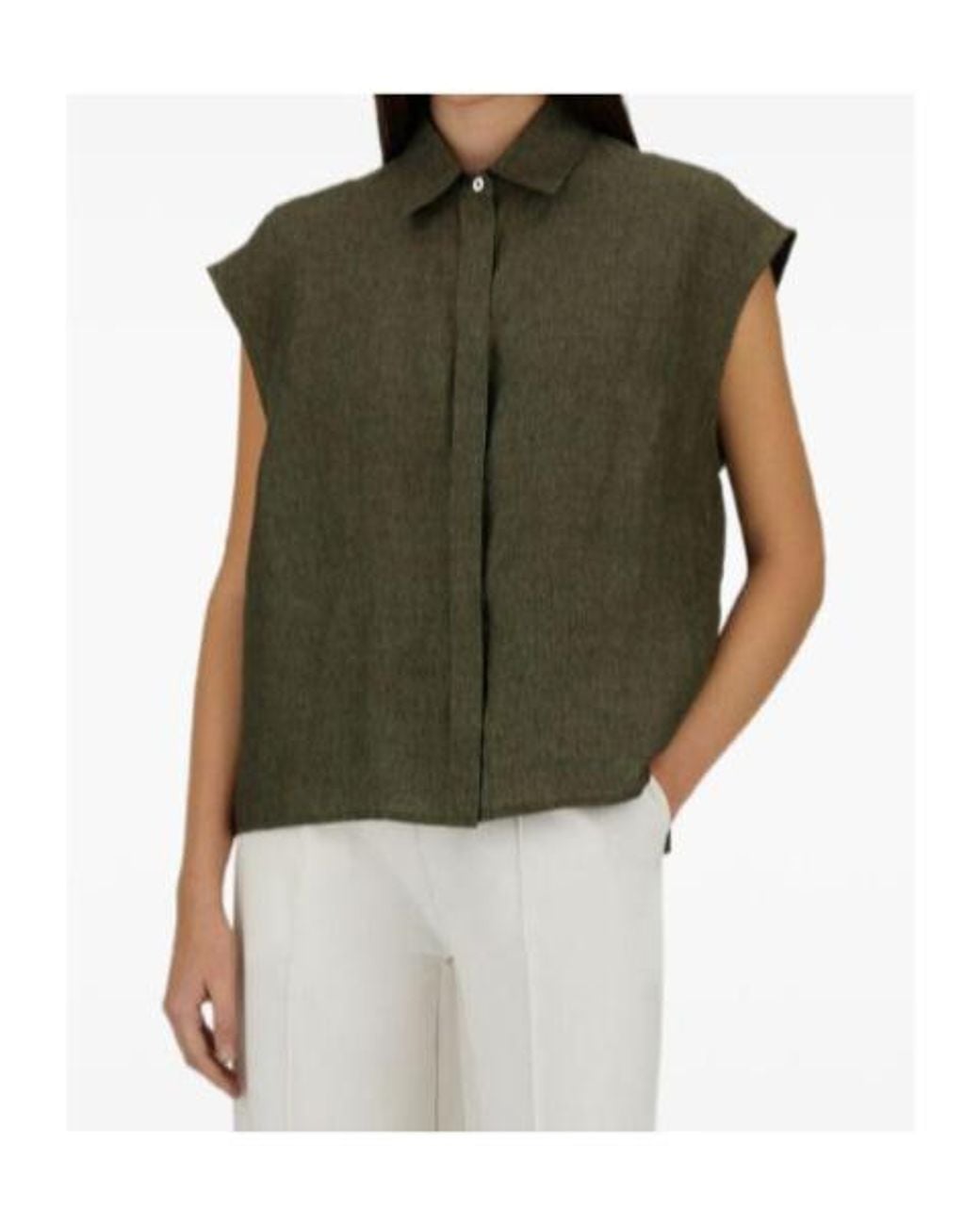 Herno Green Concealed-Fastening Sleeveless Shirt