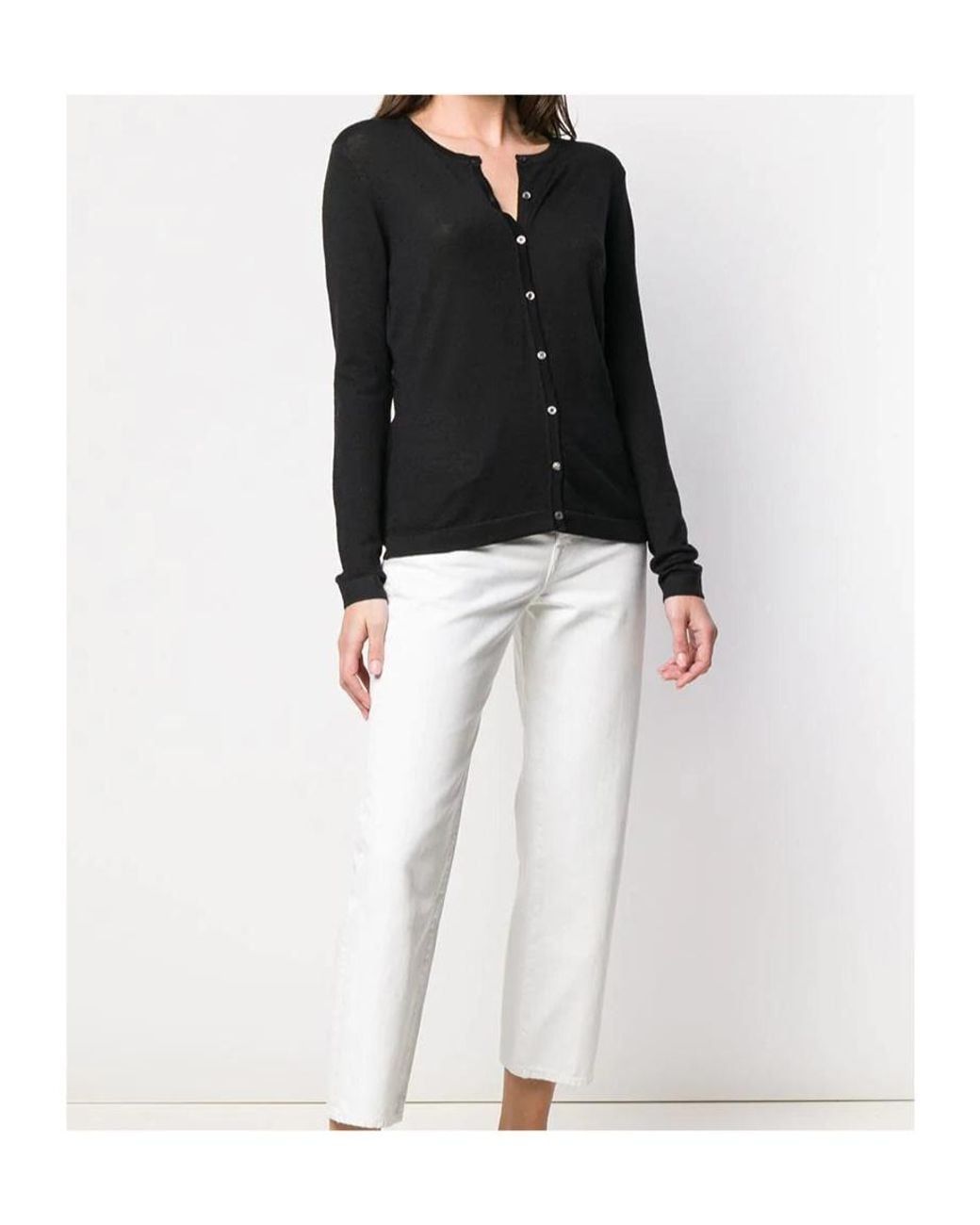 Lela Rose Black Round Neck Cardigan