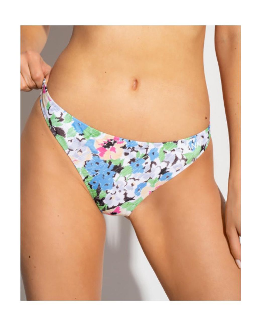 Ganni Blue Floral Pattern Stretched Bikini Bottoms